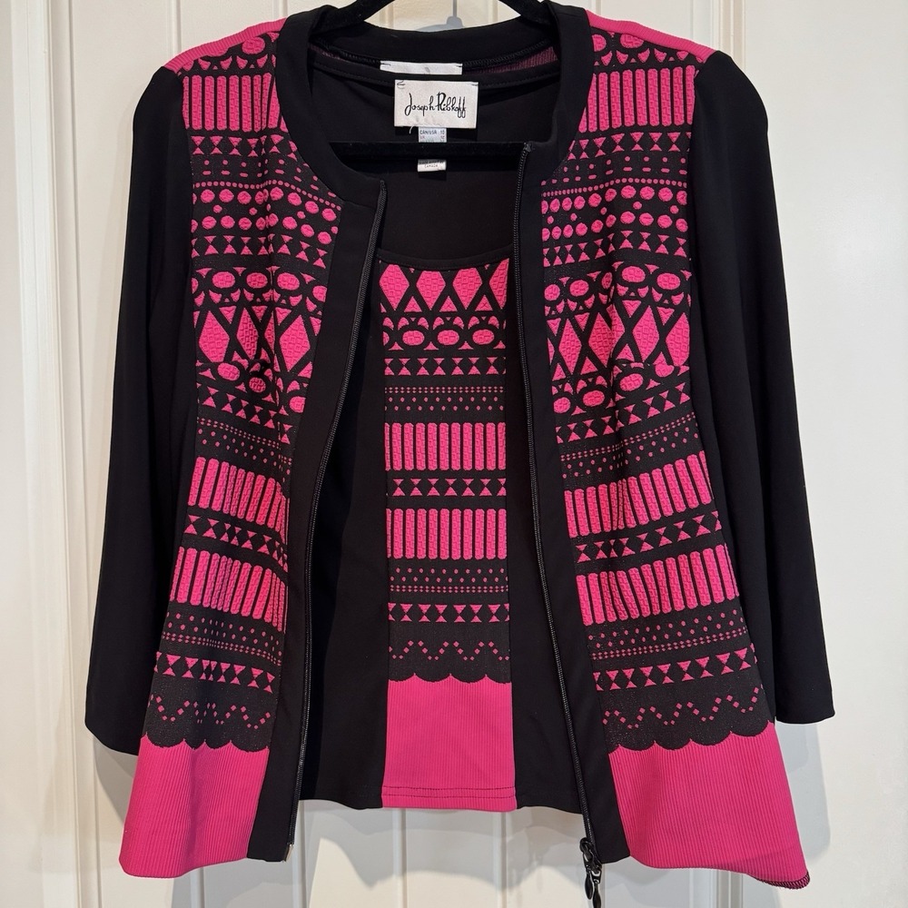 Joseph Ribkoff 2 Pc Set Pink Black
Geometric Dual Zip Jacket Top Size 10